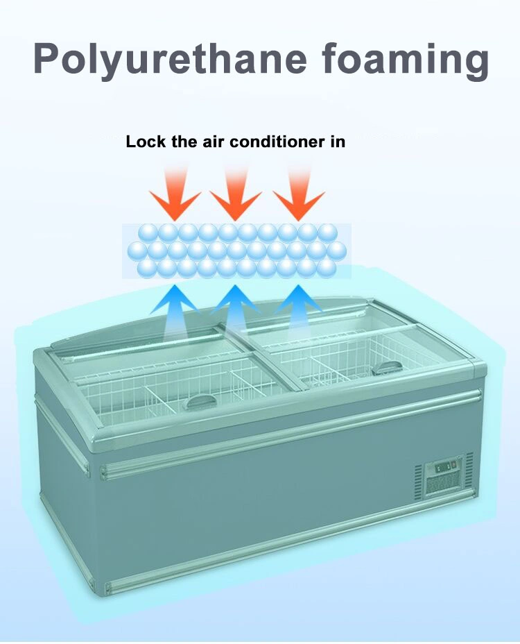 Supermarket Auto Defrost Top Open Glass Door Combine Display Showcase Chest Deep Island Freezer