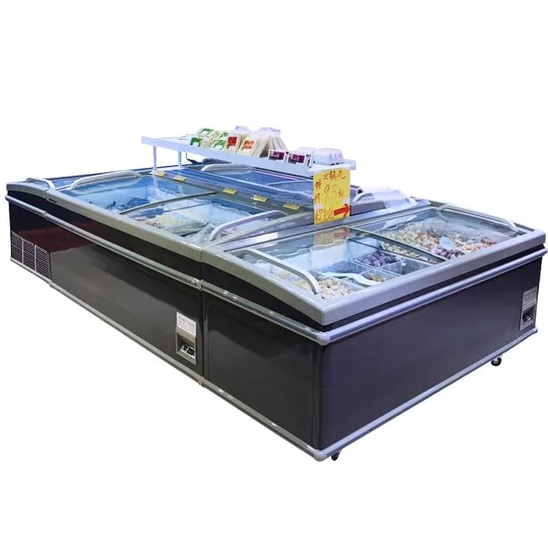 Supermarket Sliding Glass Top Deep Chest Island Freezer Combined Display Island Freezer