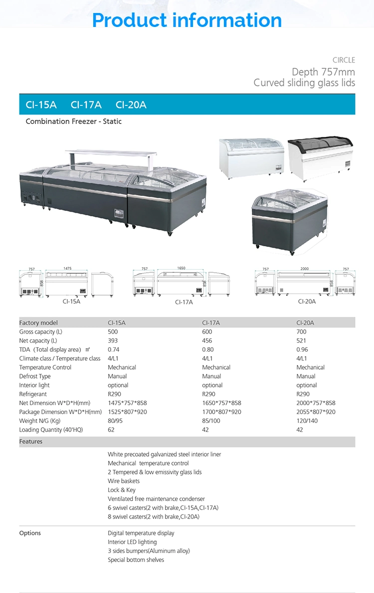 Supermarket Combined Island Refrigeration Equipment Meat Food Fridge Display Freezer/Deep Chest Freezer Refrigerator