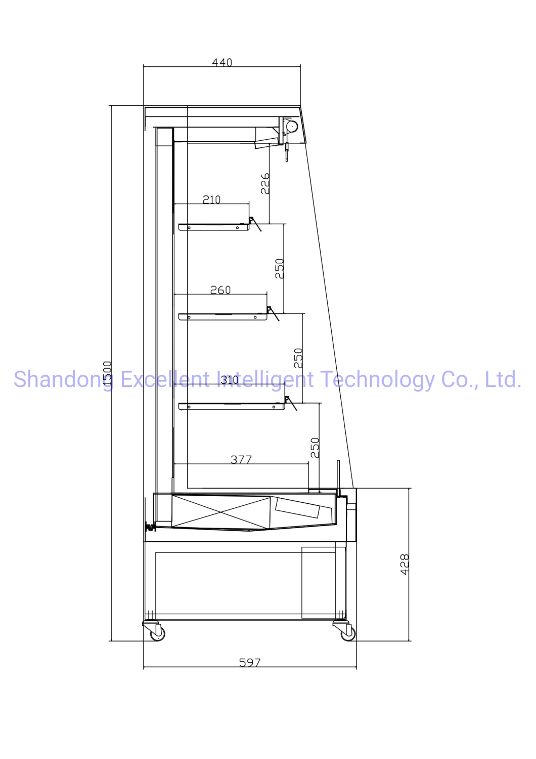 Supermarket Front Open Vertical Chiller Air Curtain Carel Controller Freezer